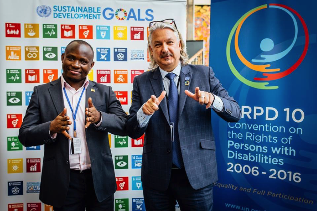Ambrose Murangira and Colin Allen, Chair of the International Disability Alliance and President of the World Federation of the Deaf at the United Nations