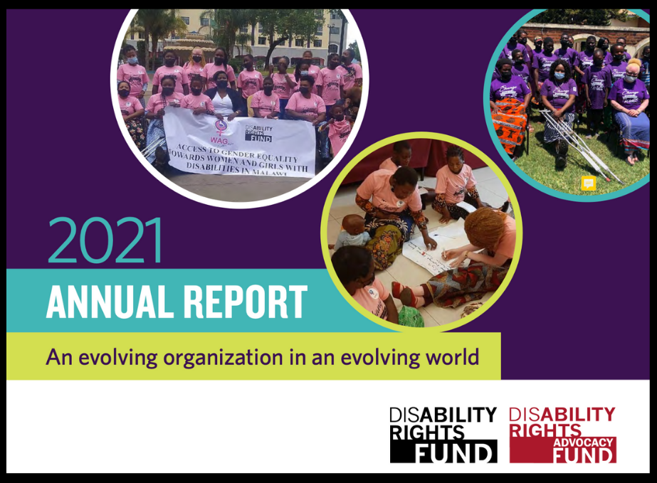 Cover photo of DRF/DRAF's annual report with 3 images of DRF grantees in action in Malawi.