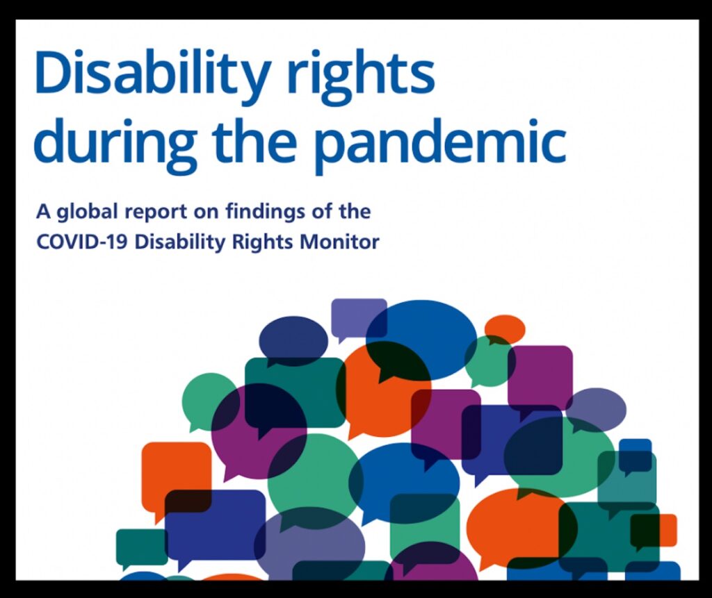 Cover photo with white background and speech bubbles in varied colors and title: Disability Rights During the Pandemic