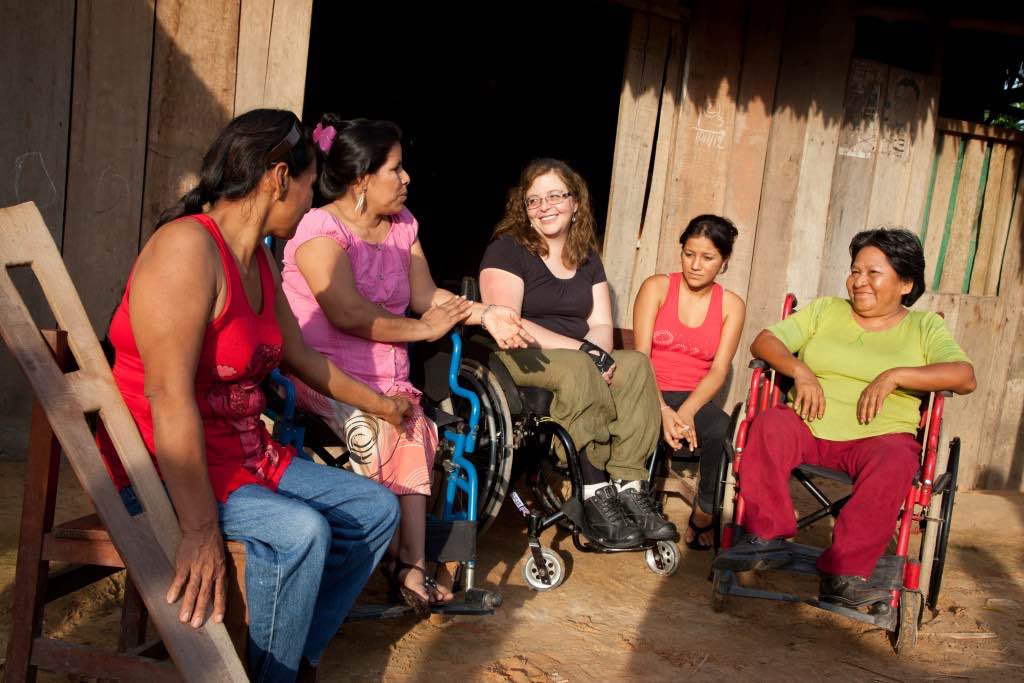 Women with disabilities share experiences with DRF Staff Yolanda Munoz, the Amazon, Peru