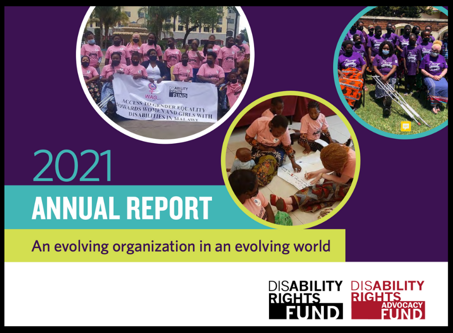 Cover photo of DRF/DRAF's annual report with 3 images of DRF grantees in action in Malawi. 