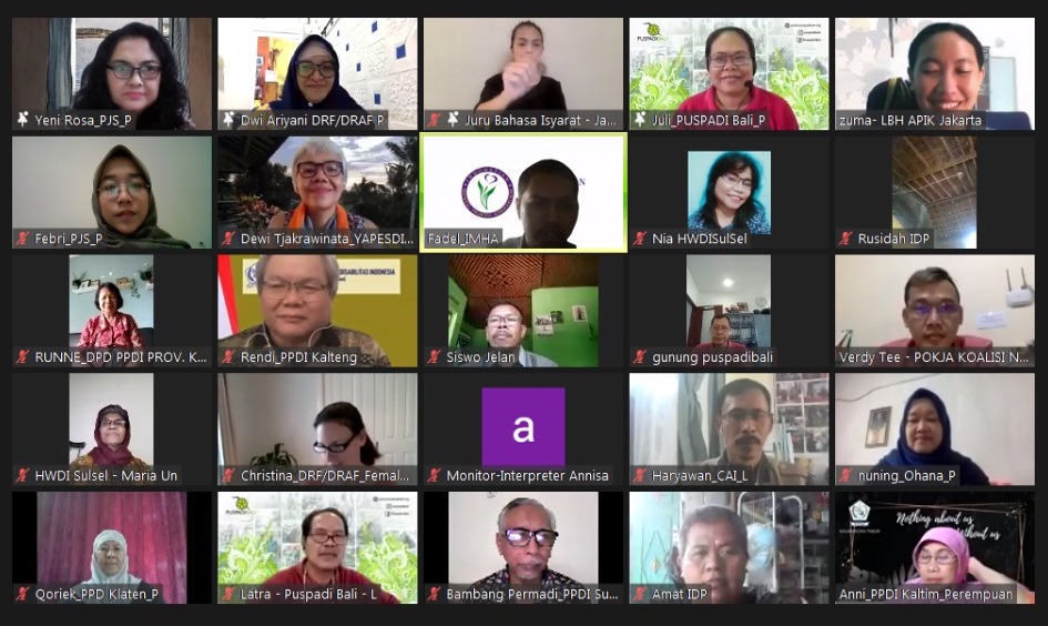 A zoom video screenshot of Indonesian OPDs participating in TA exchange.